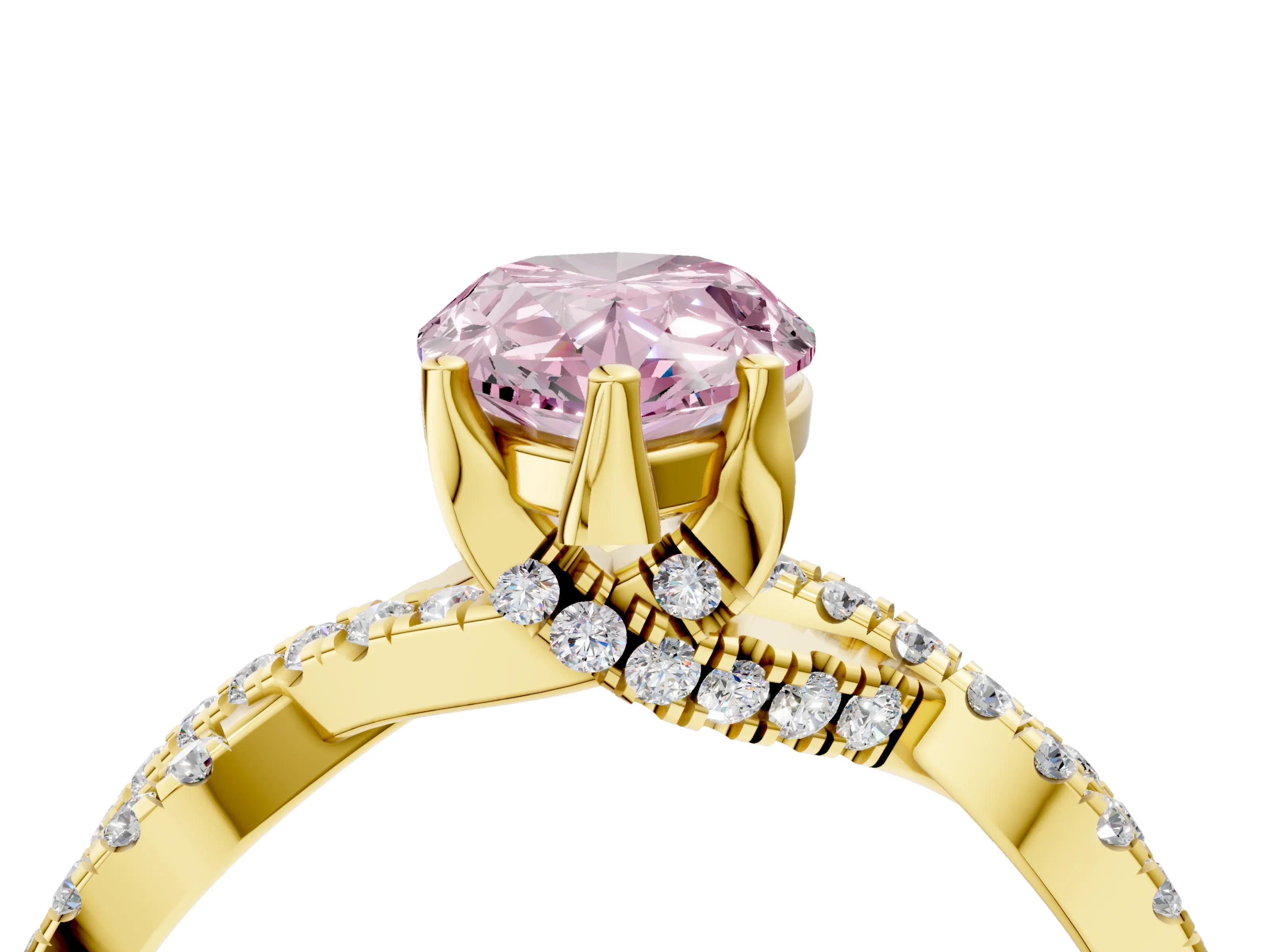 Yellow gold Fancy Pink Pear Cut Solitaire Twist Pave Diamond Engagement Ring with Prong Setting_4