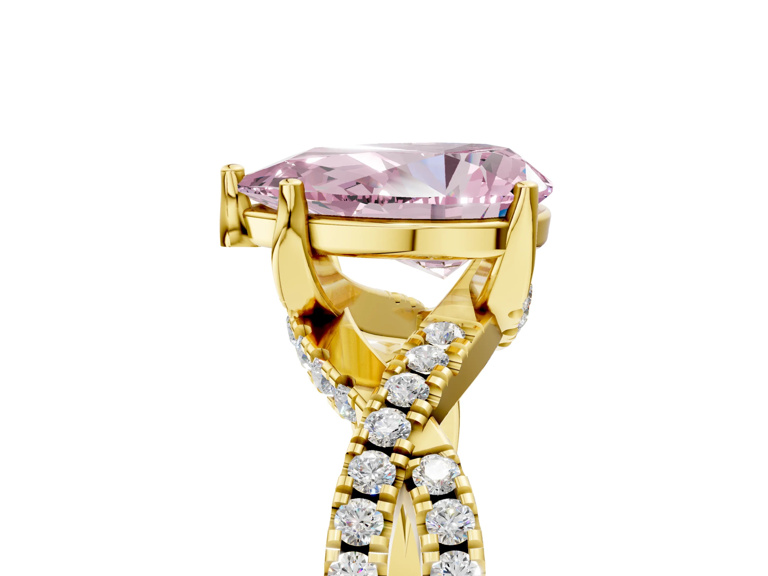 Yellow gold Fancy Pink Pear Cut Solitaire Twist Pave Diamond Engagement Ring with Prong Setting_5