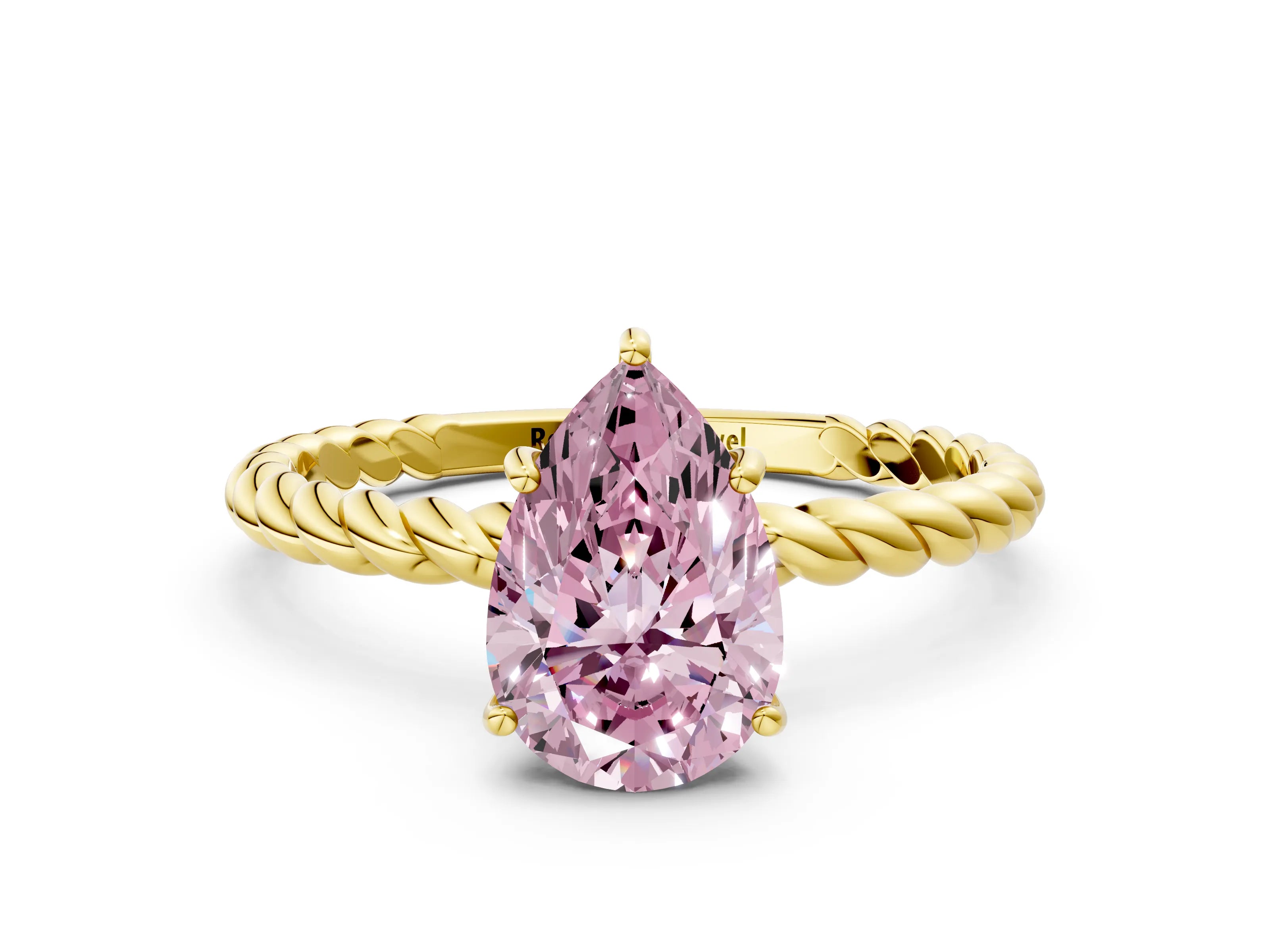 Yellow gold Fancy Pink Pear Cut Solitaire Twisted Band 4-Prong Ring