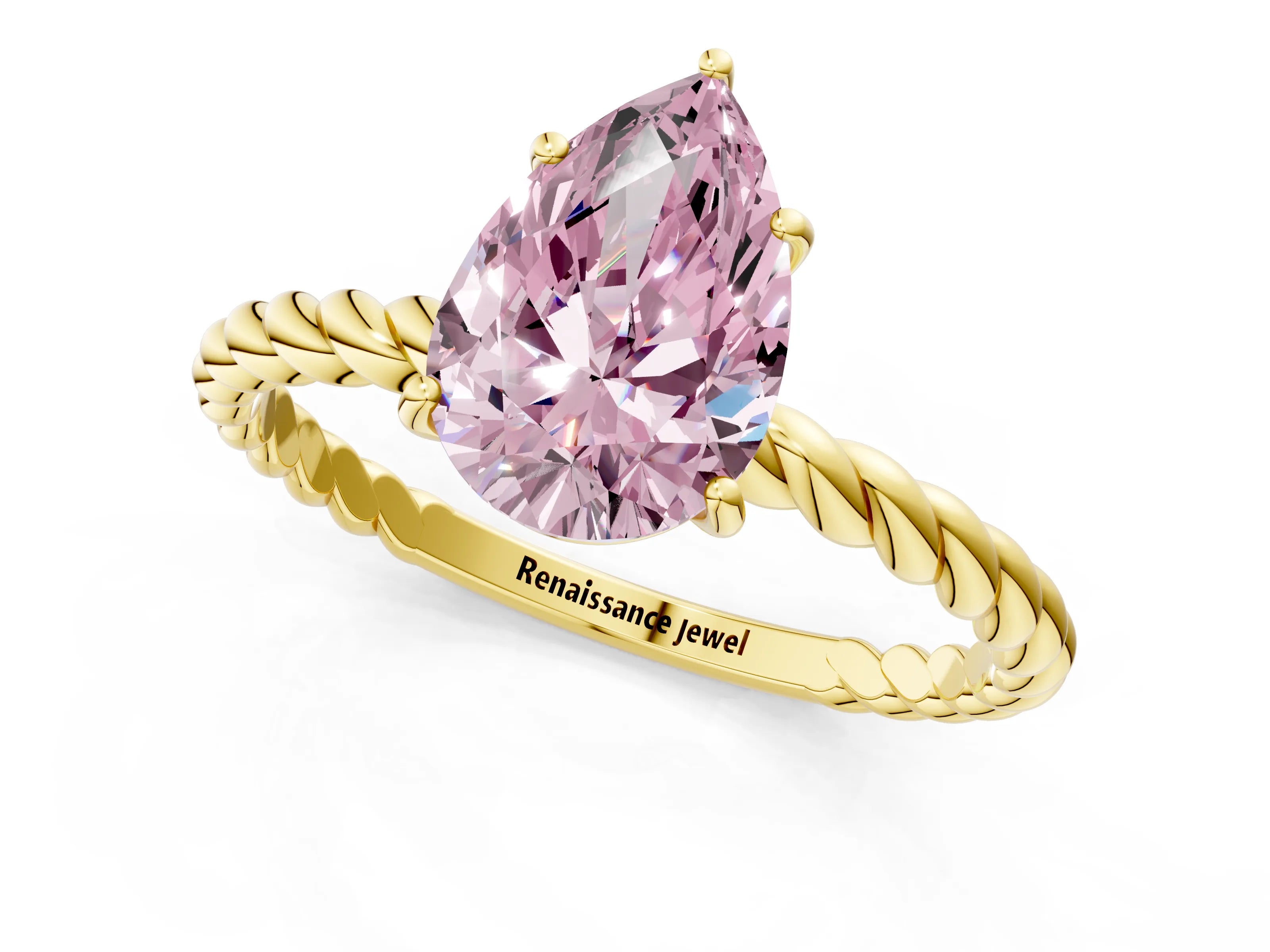 Yellow gold Fancy Pink Pear Cut Solitaire Twisted Band 4-Prong Ring_1
