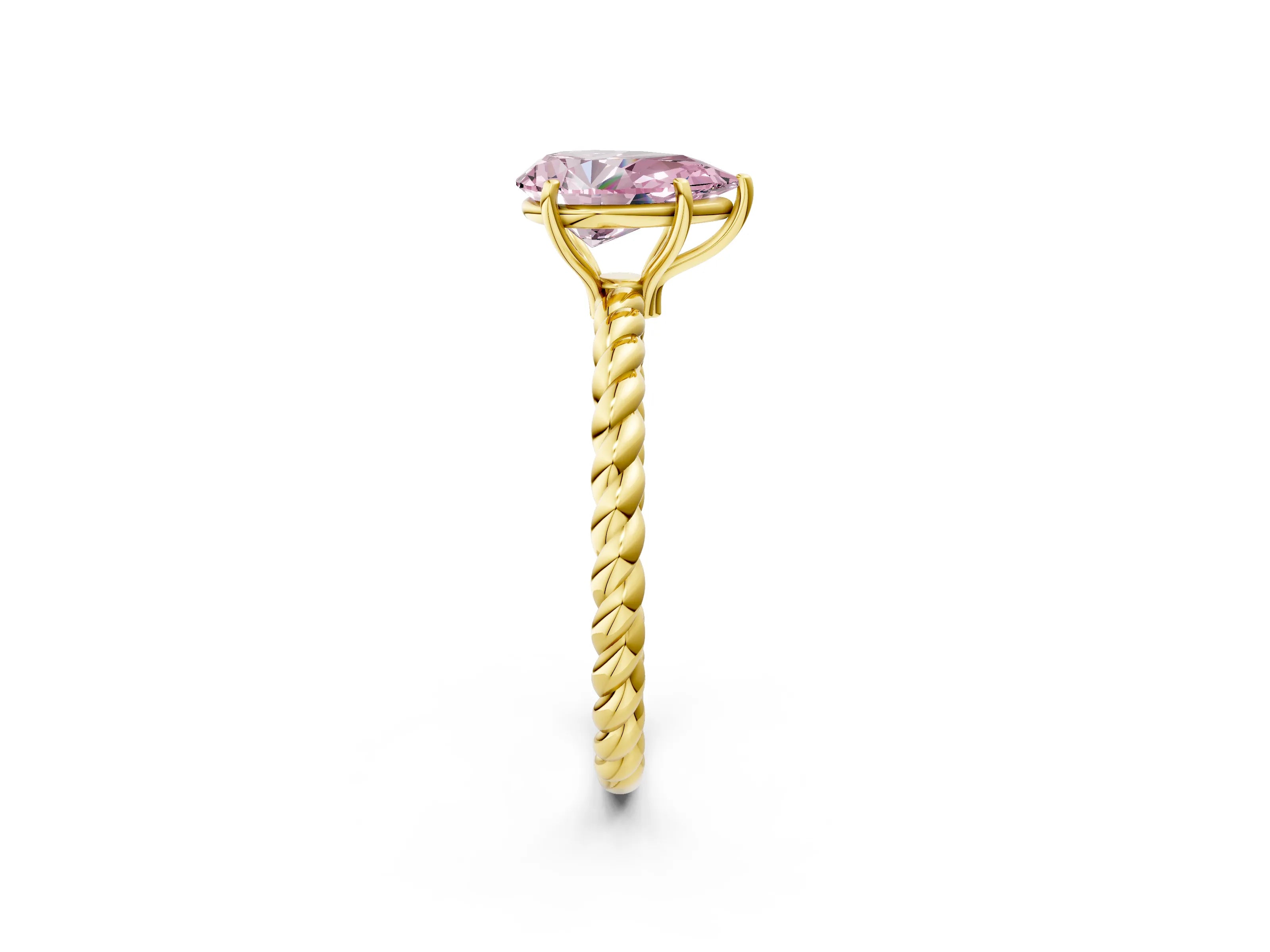 Yellow gold Fancy Pink Pear Cut Solitaire Twisted Band 4-Prong Ring_2