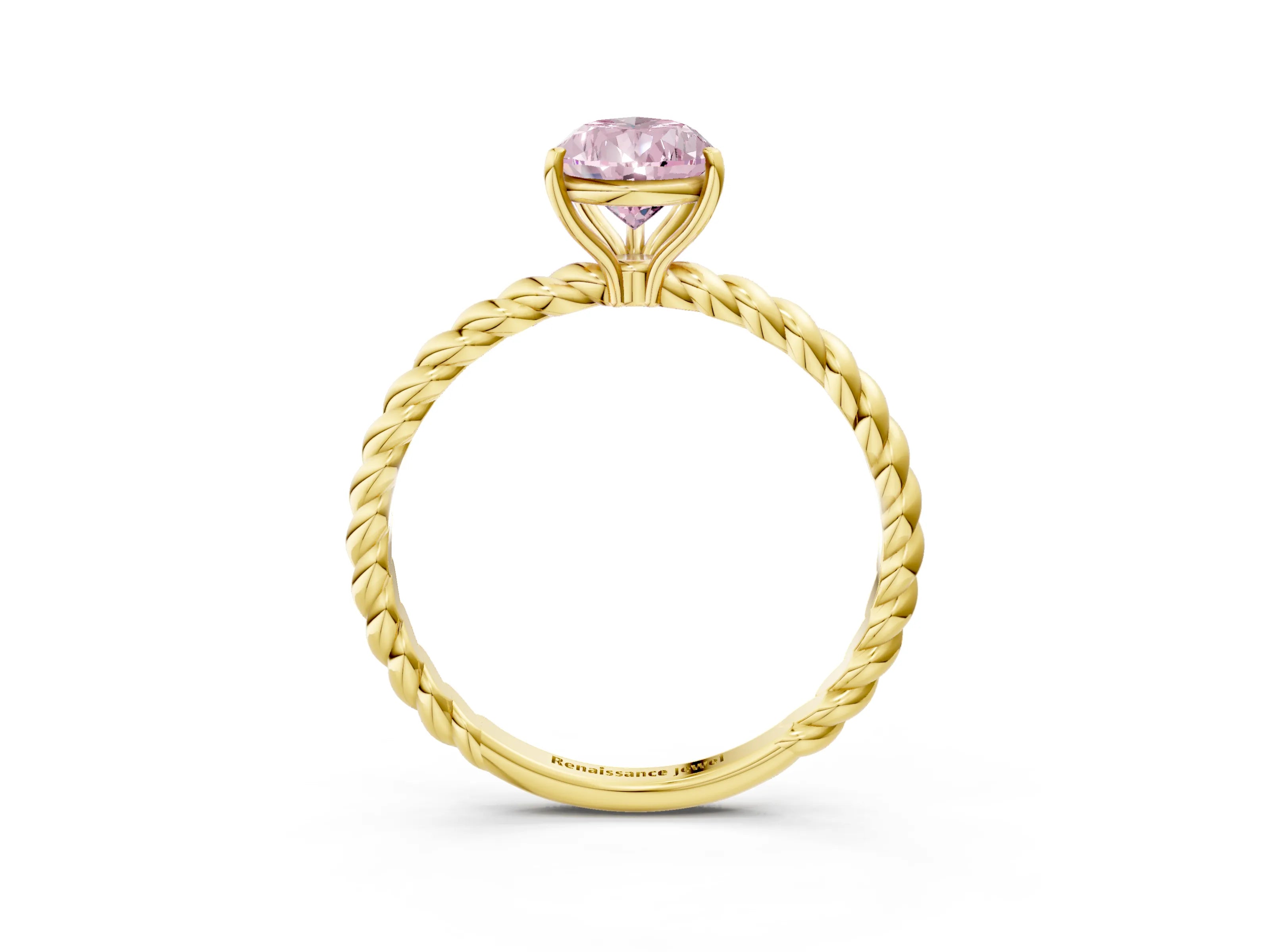 Yellow gold Fancy Pink Pear Cut Solitaire Twisted Band 4-Prong Ring_3