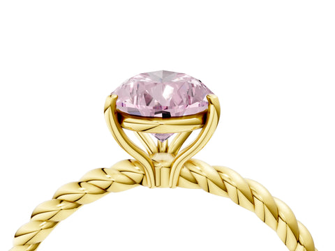 Yellow gold Fancy Pink Pear Cut Solitaire Twisted Band 4-Prong Ring_4