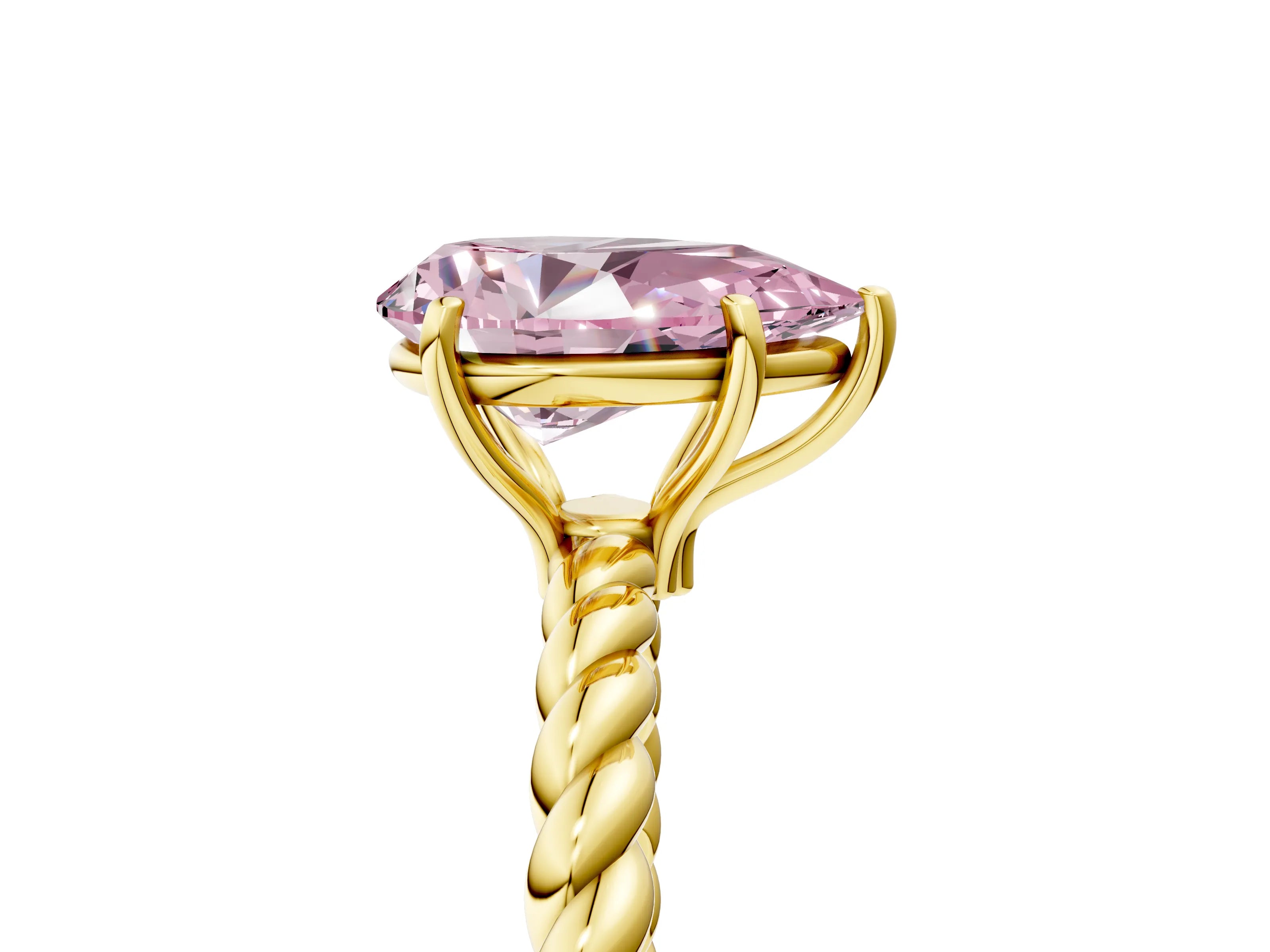 Yellow gold Fancy Pink Pear Cut Solitaire Twisted Band 4-Prong Ring_5