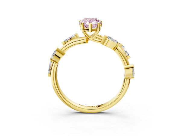 Yellow gold Fancy Pink Pear Cut Solitaire Twisted Band Marquise Accent Prong Setting Ring