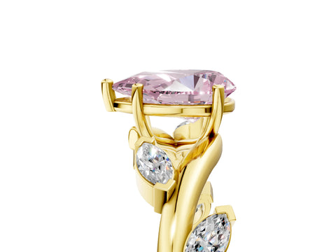 Yellow gold Fancy Pink Pear Cut Solitaire Twisted Band Marquise Accent Prong Setting Ring_5