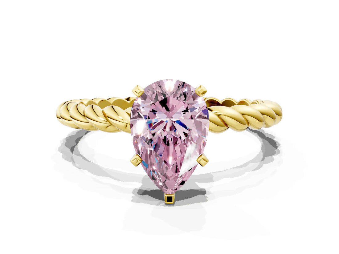 Yellow gold Fancy Pink Pear  Cut Solitaire Twisted Band with Four-Prong Setting_104