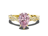Yellow gold Fancy Pink Pear Cut Solitaire Twisted Pave Band with Four-Prong Setting_3