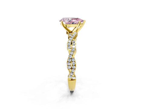 Yellow gold Fancy Pink Pear Cut Solitaire Twisted Pave Band with Four-Prong Setting_5