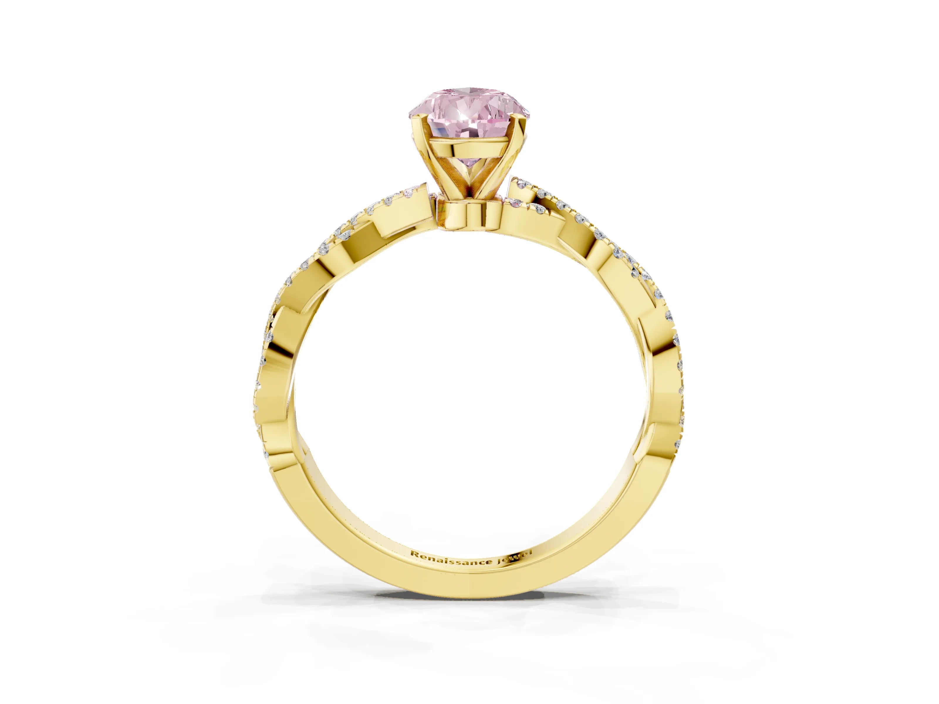 Yellow gold Fancy Pink Pear Cut Solitaire Twisted Pave Band with Four-Prong Setting_6