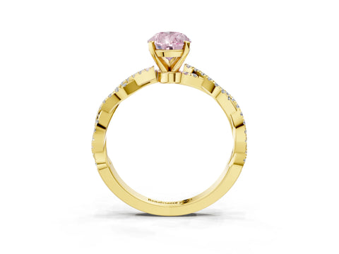 Yellow gold Fancy Pink Pear Cut Solitaire Twisted Pave Band with Four-Prong Setting_6