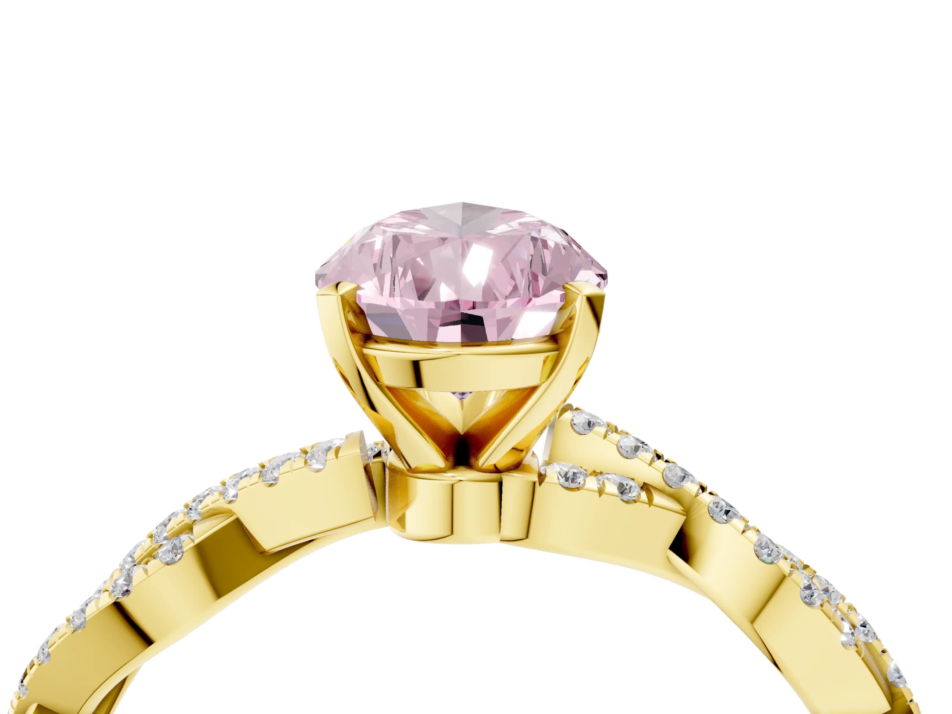Yellow gold Fancy Pink Pear Cut Solitaire Twisted Pave Band with Four-Prong Setting_7