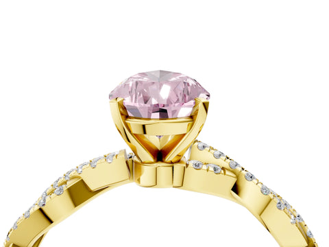 Yellow gold Fancy Pink Pear Cut Solitaire Twisted Pave Band with Four-Prong Setting_7