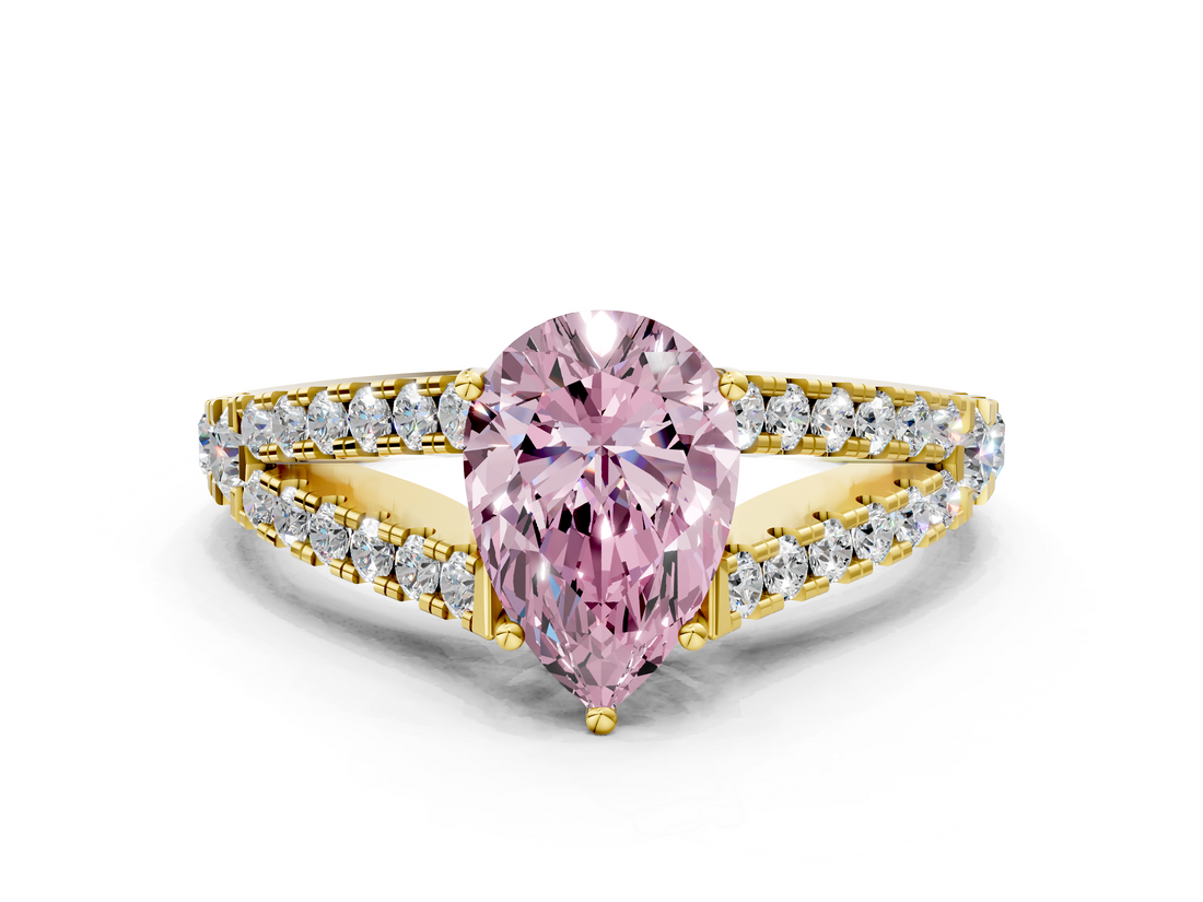 Yellow gold Fancy Pink Pear  Cut Split Shank Pave Diamond Engagement Ring with Four-Prong Setting_78