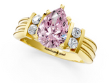 Yellow gold Fancy Pink Pear  Cut Three-Stone Channel Set Ring with Bar Prongs_65