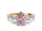 Yellow gold Fancy Pink Pear  Cut Three-Stone Diamond Pavé Band with Prong Setting_17