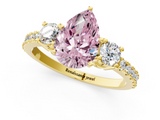 Yellow gold Fancy Pink Pear  Cut Three-Stone Diamond Pavé Band with Prong Setting_18