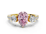 Yellow gold Fancy Pink Pear  Cut Three-Stone Diamond Pave Band with Prong Setting_37