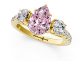 Yellow gold Fancy Pink Pear  Cut Three-Stone Diamond Pave Band with Prong Setting_38