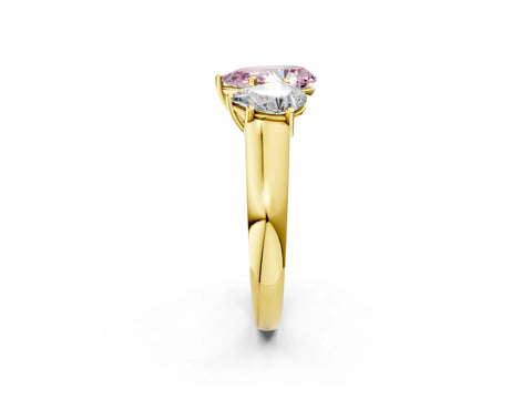 Yellow gold Fancy Pink Pear Cut Three-Stone Diamond Ring with Prong Setting on a Classic Band_2