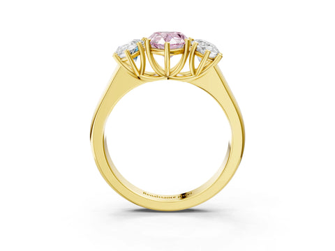 Yellow gold Fancy Pink Pear Cut Three-Stone Diamond Ring with Prong Setting on a Classic Band_3