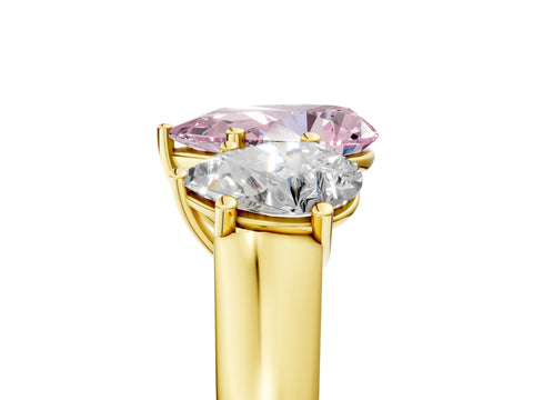 Yellow gold Fancy Pink Pear Cut Three-Stone Diamond Ring with Prong Setting on a Classic Band_5