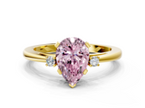 Yellow gold Fancy Pink Pear  Cut Three-Stone Solitaire Ring with Round Accent Diamonds and Four-Prong Setting_19