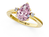 Yellow gold Fancy Pink Pear  Cut Three-Stone Solitaire Ring with Round Accent Diamonds and Four-Prong Setting_20