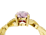 Yellow gold Fancy Pink Pear  Cut Twisted Pavé Band Solitaire Ring with Four-Prong Setting_59