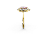 Yellow gold Fancy Pink Pear  Diamond Cluster Halo Ring with Solitaire Band and Four-Prong Setting_22