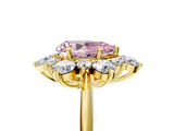 Yellow gold Fancy Pink Pear  Diamond Cluster Halo Ring with Solitaire Band and Four-Prong Setting_25