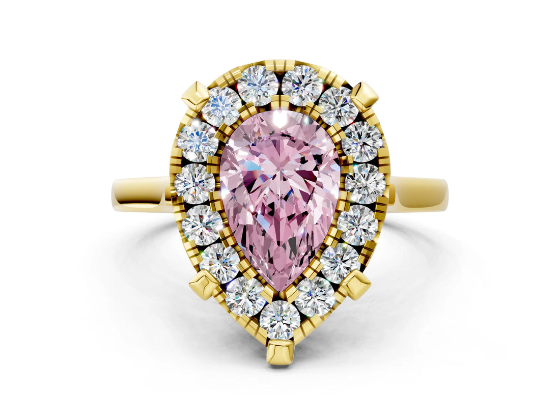 Yellow gold Fancy Pink Pear  Diamond Cluster Halo Solitaire with Four-Prong Setting_76