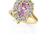 Yellow gold Fancy Pink Pear  Diamond Cluster Halo Solitaire with Four-Prong Setting_77