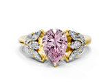 Yellow gold Fancy Pink Pear  Diamond Cluster Leaf Design Ring with Prong Setting_53