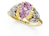 Yellow gold Fancy Pink Pear  Diamond Cluster Leaf Design Ring with Prong Setting_54