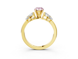 Yellow gold Fancy Pink Pear  Diamond Cluster Leaf Design Ring with Prong Setting_56