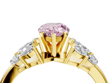 Yellow gold Fancy Pink Pear  Diamond Cluster Leaf Design Ring with Prong Setting_57