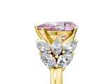 Yellow gold Fancy Pink Pear  Diamond Cluster Leaf Design Ring with Prong Setting_58