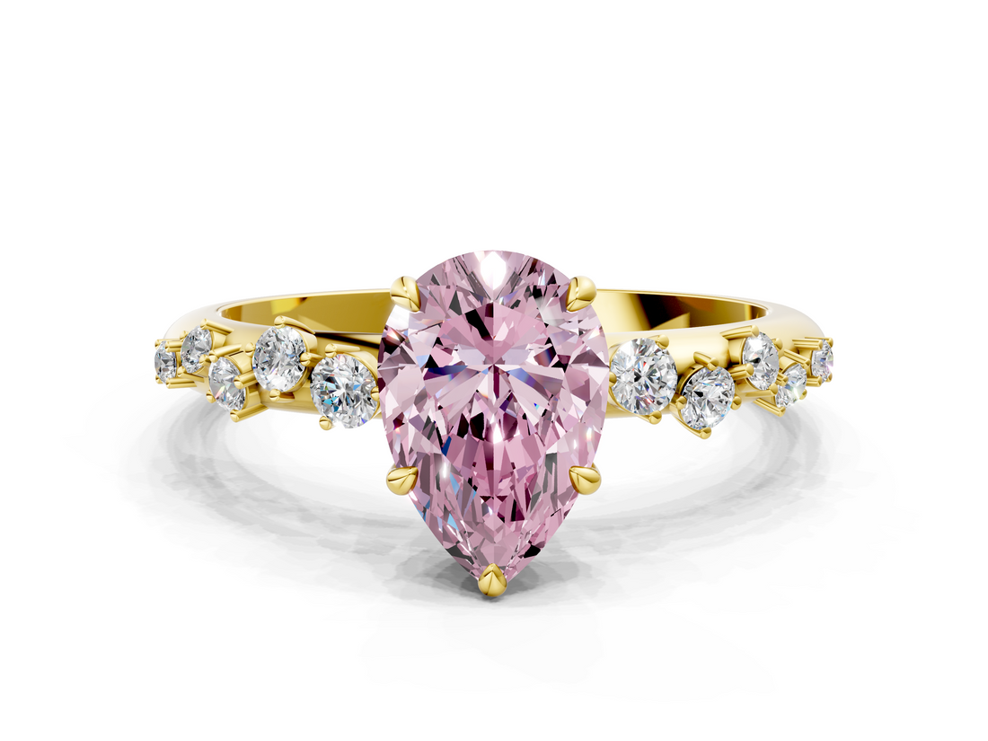 Yellow gold Fancy Pink Pear  Diamond Cluster Prong-Set Solitaire Ring_56
