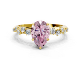 Yellow gold Fancy Pink Pear  Diamond Cluster Prong-Set Solitaire Ring_56