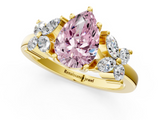 Yellow gold Fancy Pink Pear  Diamond Floral Cluster Ring with Solitaire Band and Prong Setting_27