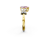 Yellow gold Fancy Pink Pear  Diamond Floral Cluster Ring with Solitaire Band and Prong Setting_28