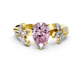 Yellow gold Fancy Pink Pear  Diamond Floral Vine Solitaire Engagement Ring_3