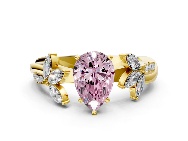 Yellow gold Fancy Pink Pear  Diamond Floral Vine Solitaire Engagement Ring
