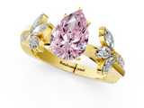 Yellow gold Fancy Pink Pear  Diamond Floral Vine Solitaire Engagement Ring_4