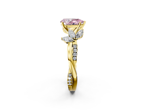 Yellow gold Fancy Pink Pear  Diamond Floral Vine Solitaire Engagement Ring
