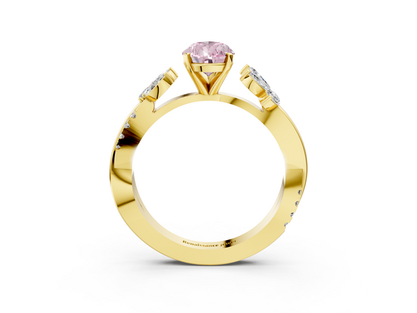 Yellow gold Fancy Pink Pear  Diamond Floral Vine Solitaire Engagement Ring
