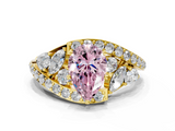 Yellow gold Fancy Pink Pear  Diamond Halo Ring with Marquise and Pavé Band in Prong Setting_71