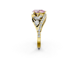 Yellow gold Fancy Pink Pear  Diamond Halo Ring with Marquise and Pavé Band in Prong Setting_73