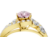 Yellow gold Fancy Pink Pear  Diamond Halo Ring with Marquise and Pavé Band in Prong Setting_75